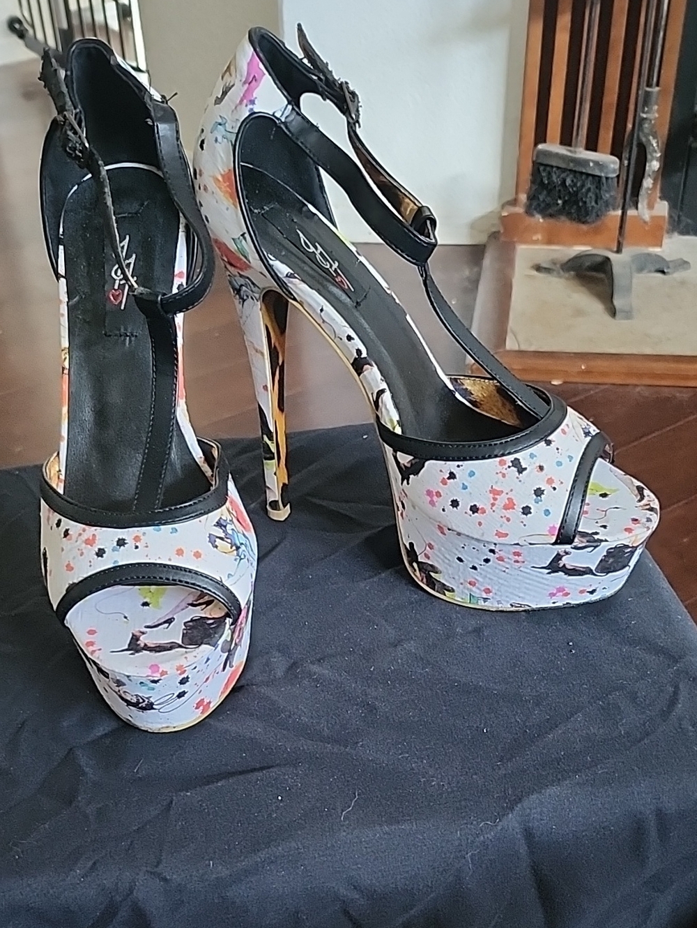 Iron Fist Multicolor Floral Paint-Splash T-Strap Platform Heels